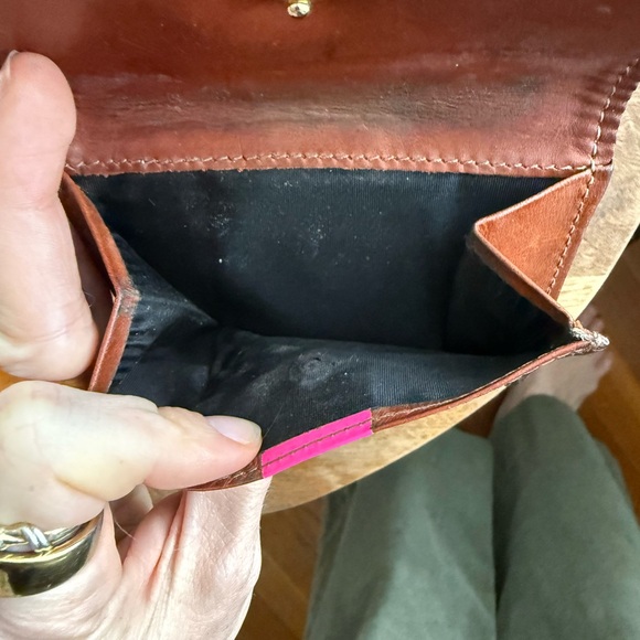 Clare V Natural Brown Leather Wallet with Neon Pink Stripe Accent - Picture 5 of 6